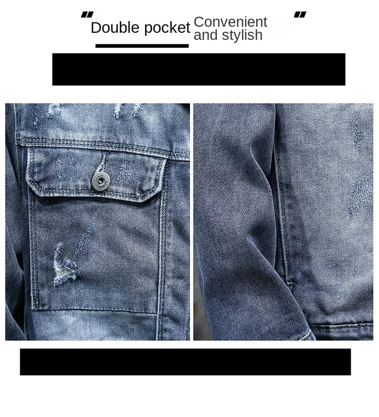 NoEnName_Null Men's Casual Denim Jacket - Spring/Autumn Lightweight Outerwear