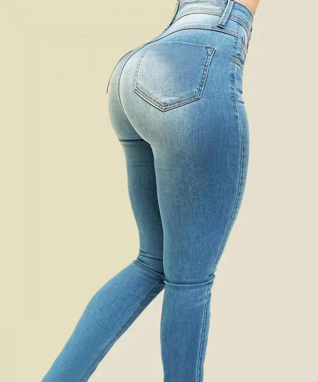 Wulend Women's High-Waisted Denim Pencil Pants - Button Fly, Ankle-Length, Regular Fit, All-Season Streetwear