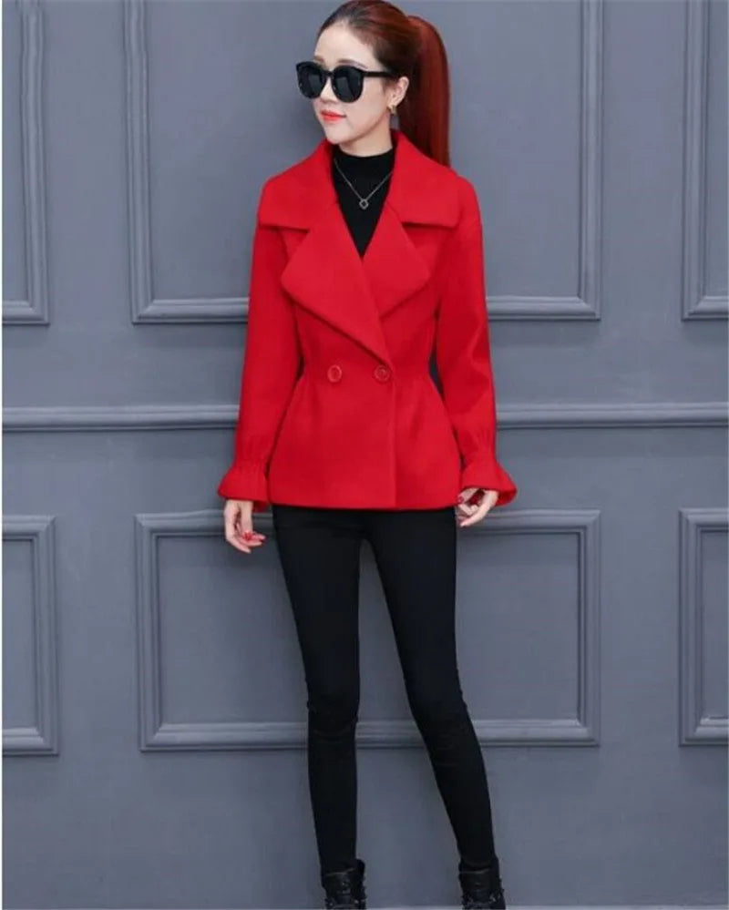 XLMJDZGS Women's Slim Fit Woolen Coat – Casual Autumn & Winter Outerwear with Turn-Down Collar