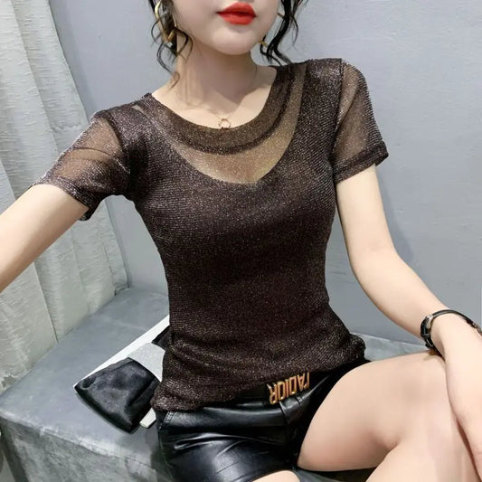 NoEnName_Null Women's Casual O-Neck Summer Tee – Solid Color, Slight Stretch, Short Sleeves