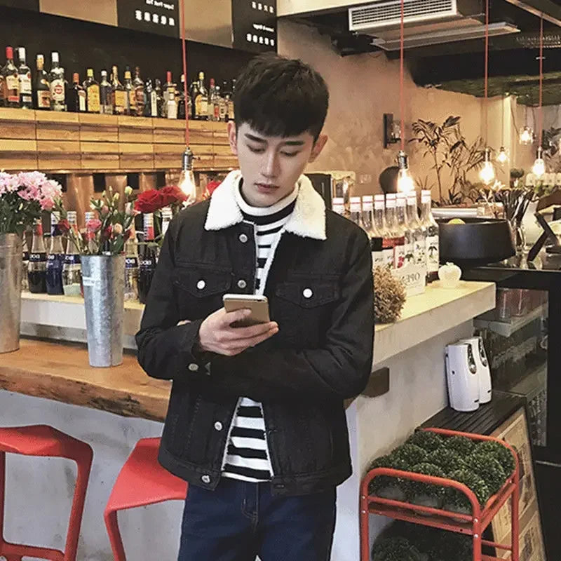 Shangkaka Men’s Vintage Slim Fit Denim Jacket - Autumn & Winter Outerwear