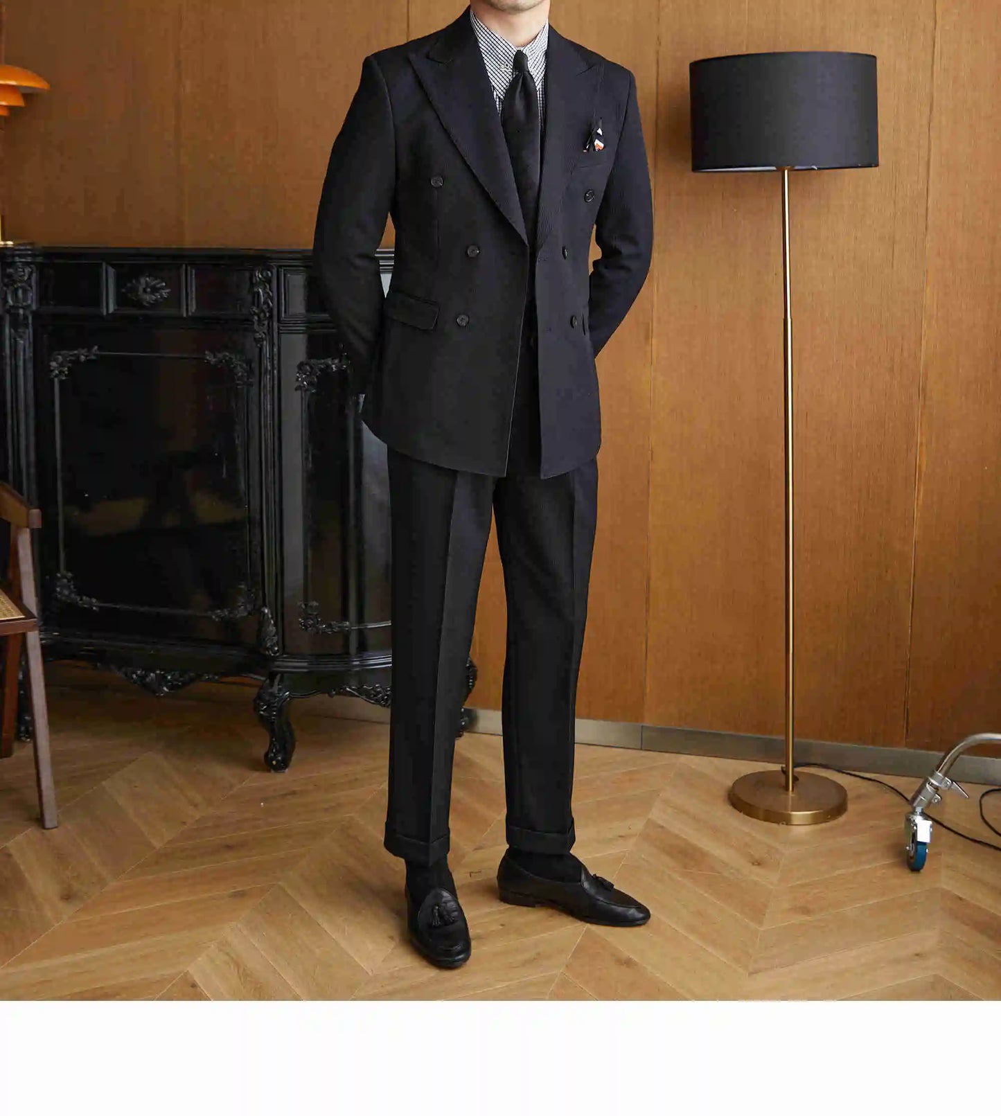 NSTOPOS Men's Business Slim Fit Double-Breasted Suit – Four Seasons Collection 2023