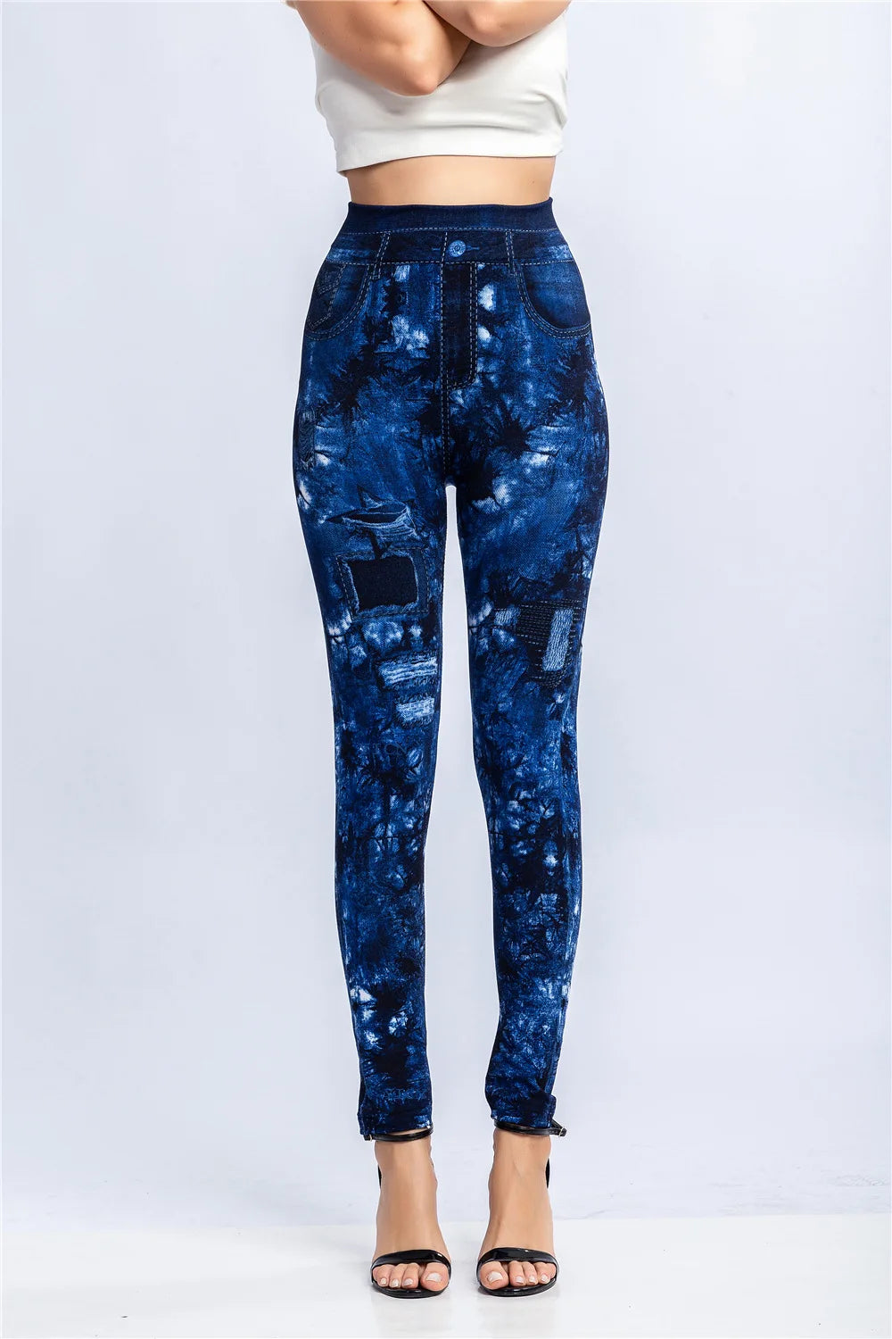 CUHAKCI Women's High-Waist Seamless Printed Leaf Leggings – Ankle-Length, Sexy Workout Gym Tights