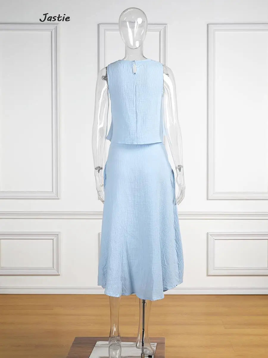 JASTIE Women's Casual A-Line Sleeveless Jersey Dress – Mid-Calf Length, Spring/Summer Style