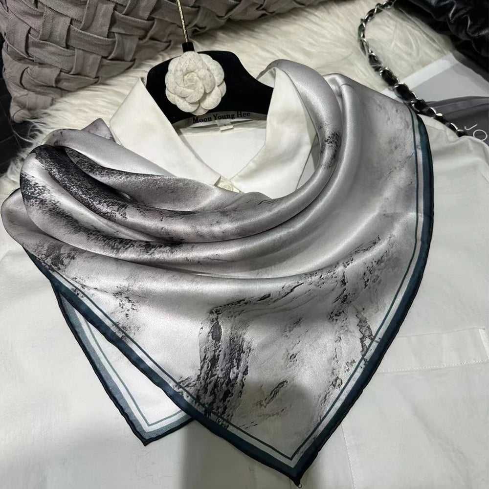 BYSIFA 100% Mulberry Silk Magnolia Print Scarf for Women – Fashionable and Versatile Silk Accessory