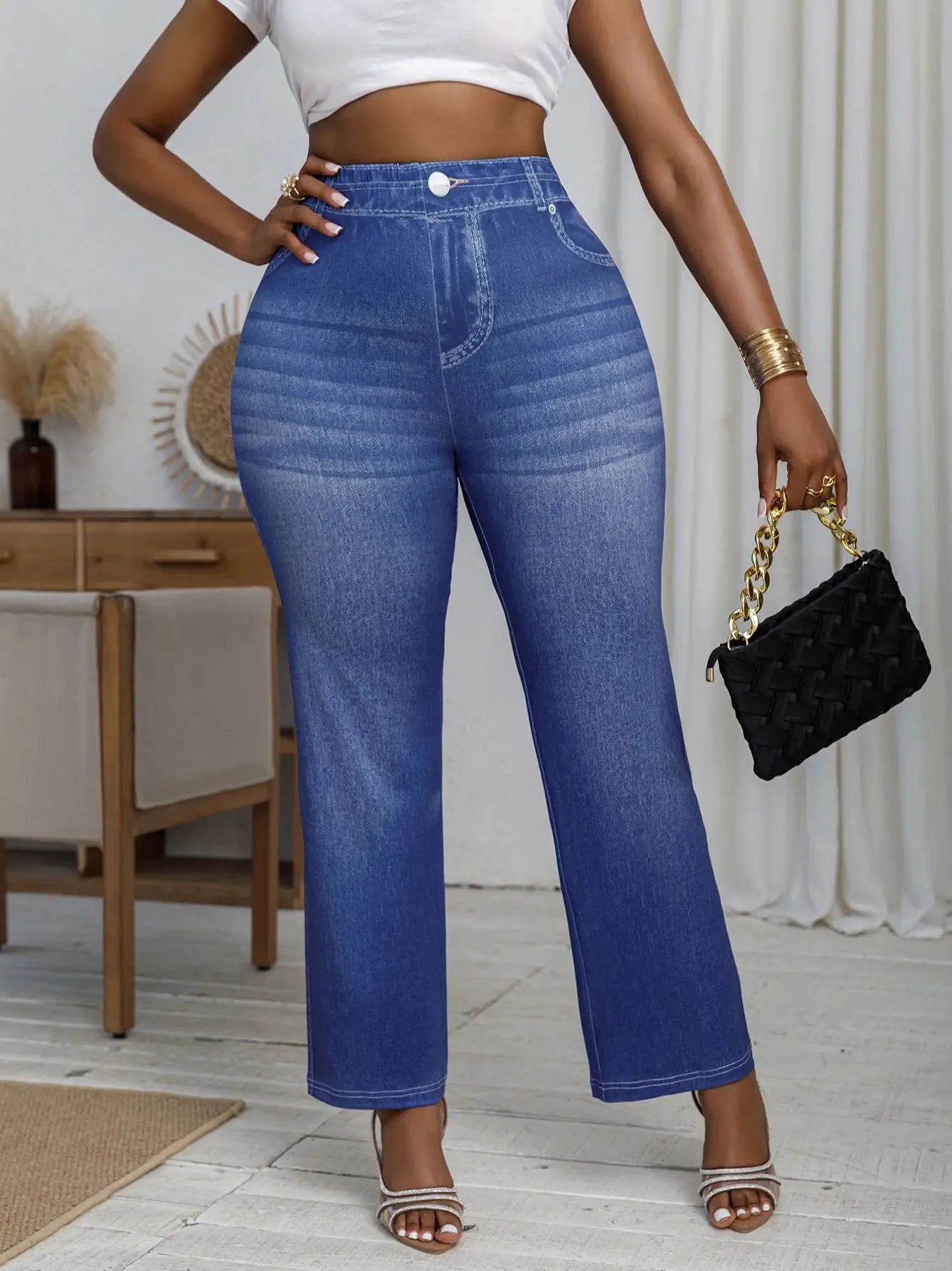 NoEnName_Null Women's Casual Knit Print Pants - Elastic Waist, Full Length, Loose Fit