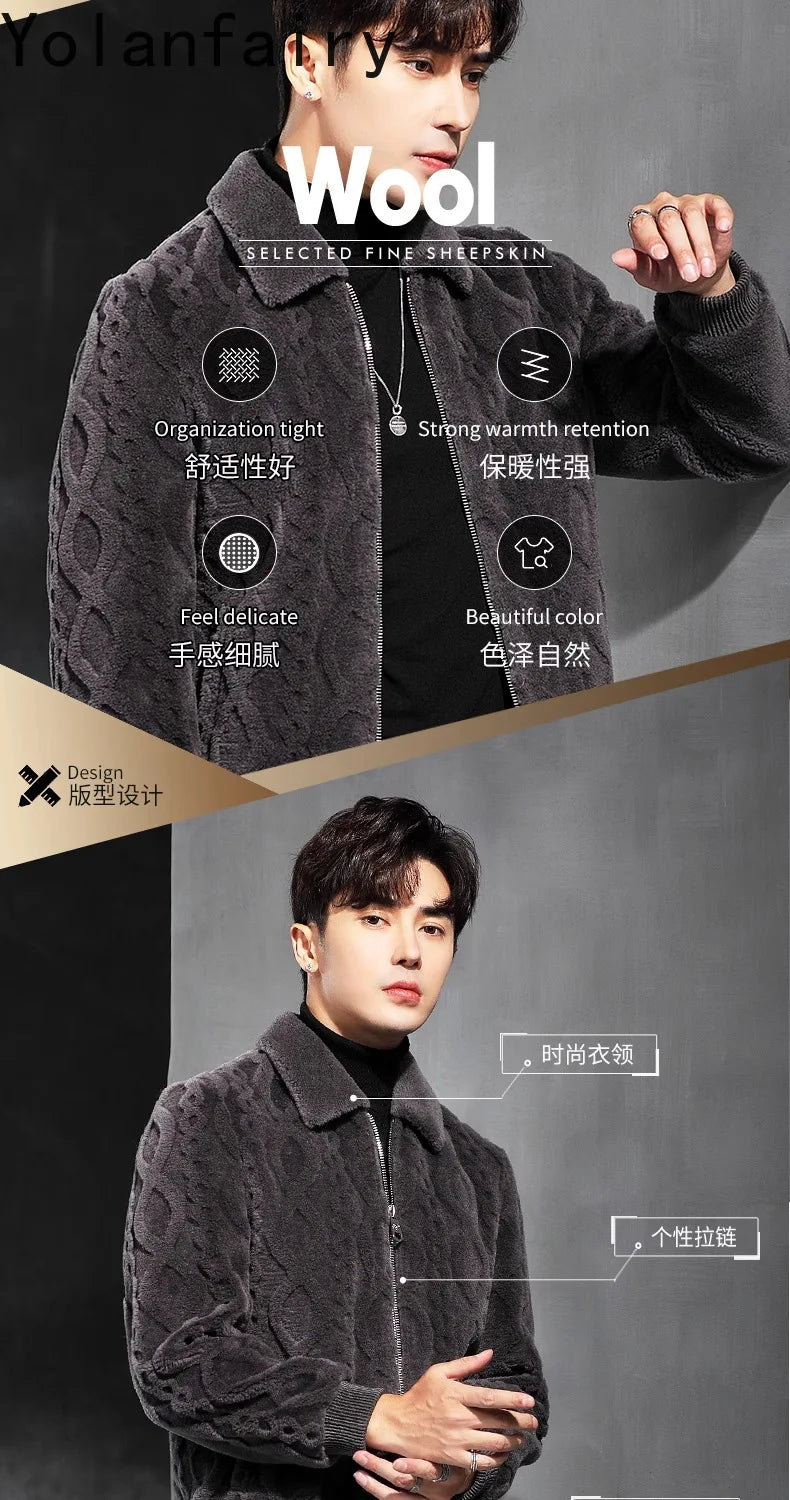 YOLANFAIRY Men's Luxury Real Fur Winter Jacket – Slim Fit, Full Sleeves, Zipper Closure, Casual Beach Style