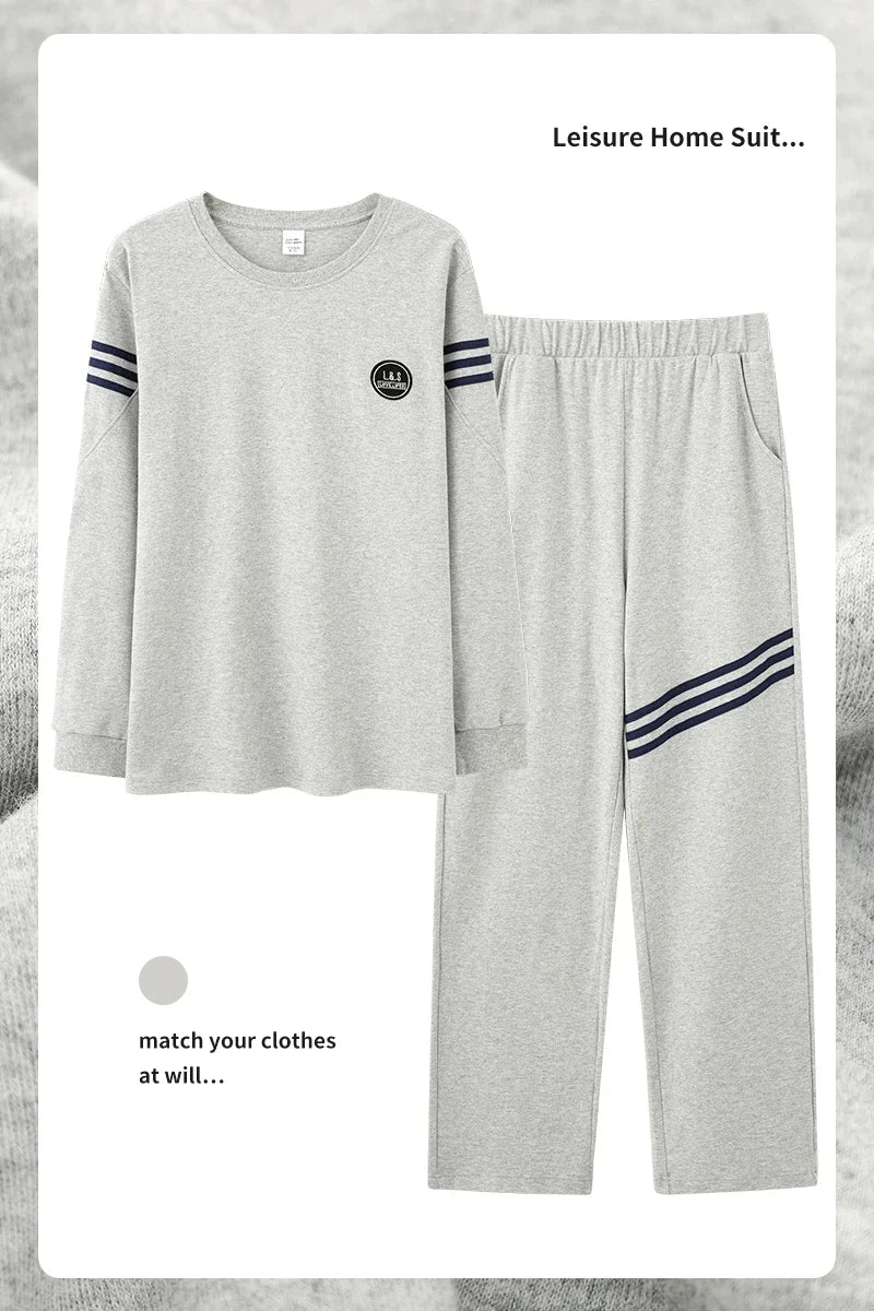 Elegant Man's Pajamas Loungewear 2023 Autumn Winter New Big Size 3xl 4xl Knitted Cotton Sleepwear Fashion Lounge Set Nightwear