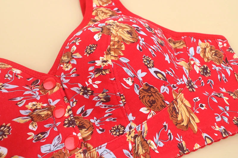 KING'S FAITH Women's Floral Push-Up Bra - Wire-Free, Front Closure, Everyday Comfort