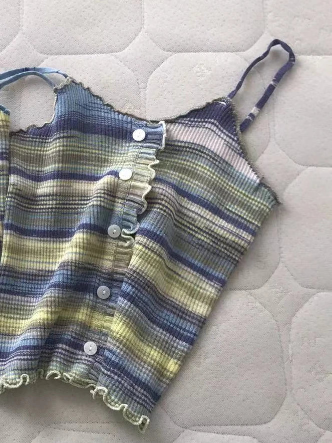 Abebey Women's Super-Short Tie-Dye Knitted Top - Casual Summer Wear