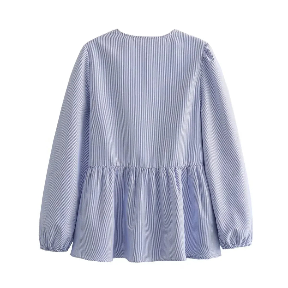 ASDS Women's Vintage Ruffled O-Neck Loose Fit Long Casual Shirt – Puff Sleeve, Single Breasted, Polyester Broadcloth