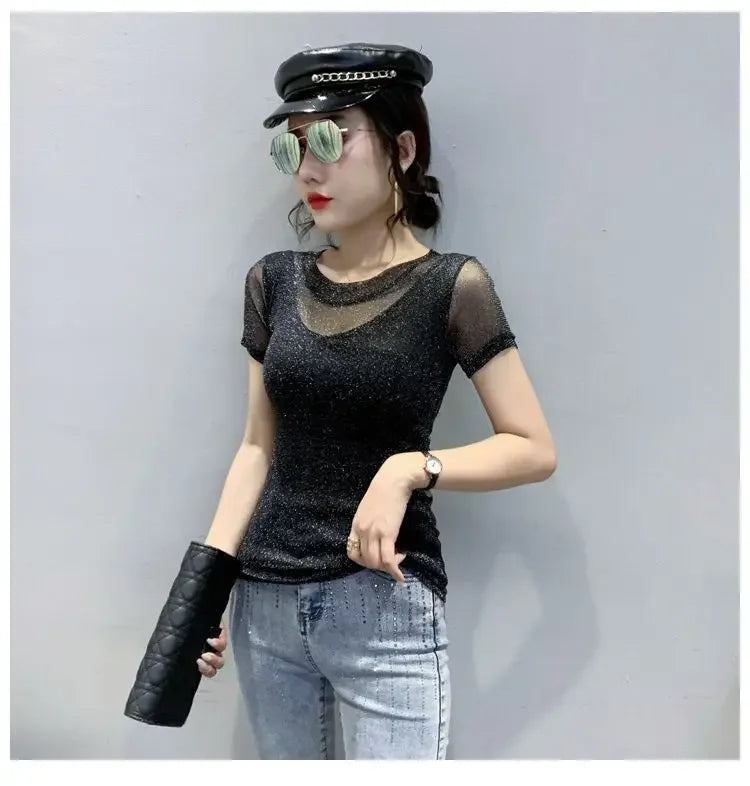 NoEnName_Null Women's Casual O-Neck Summer Tee – Solid Color, Slight Stretch, Short Sleeves