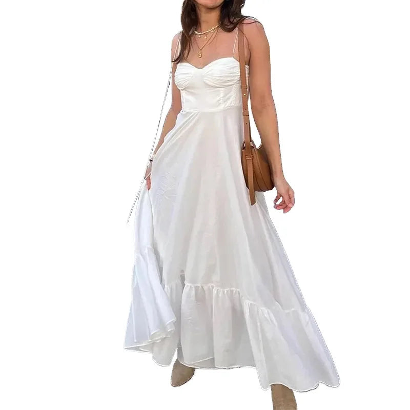 Donsignet Women’s Casual V-Neck Ankle-Length A-Line Dress – High Stretch Polyester | Loose Fit, Solid Color | Spring/Summer 2024