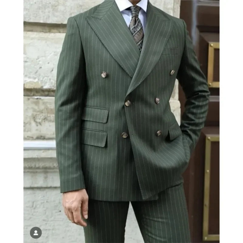 NoEnName_Null Men's Formal Double-Breasted Suit – Polyester for Spring & Autumn