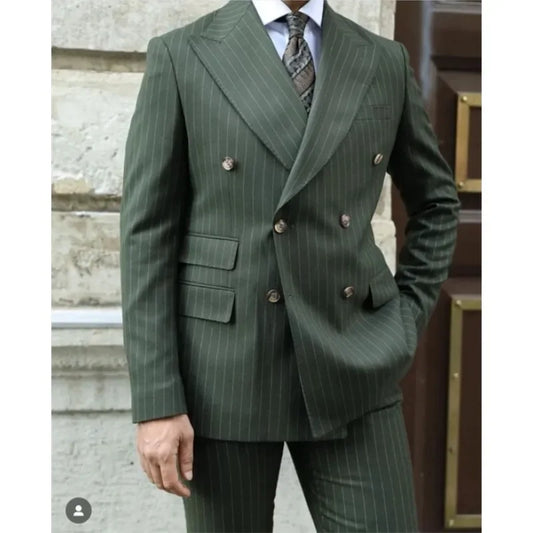 NoEnName_Null Men's Formal Double-Breasted Suit – Polyester for Spring & Autumn