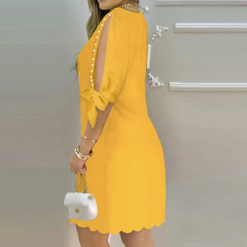 NoEnName_Null Vintage A-Line V-Neck Knee-Length Dress for Women – Summer Slim Fit