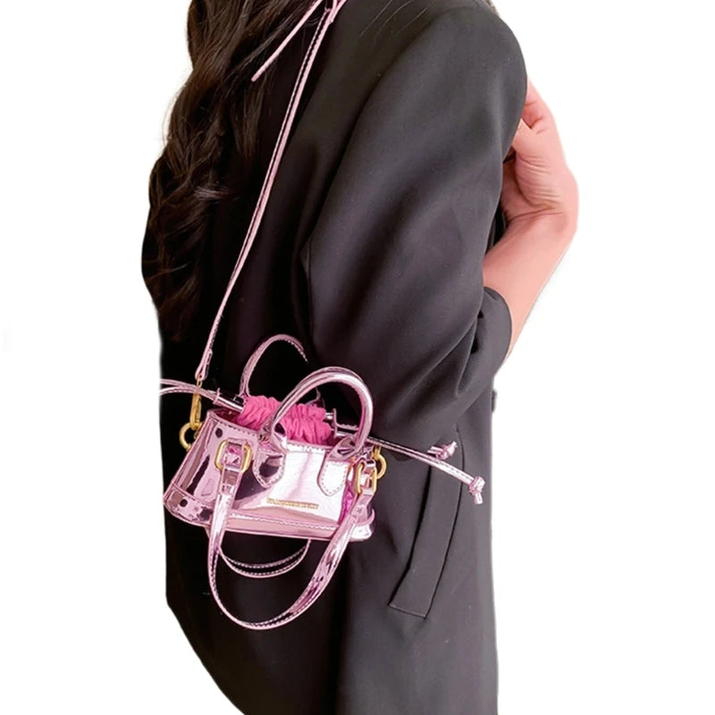 Prettyzys Lacquered Mini Shoulder Bag - Fashionable Drawstring Handheld Crossbody