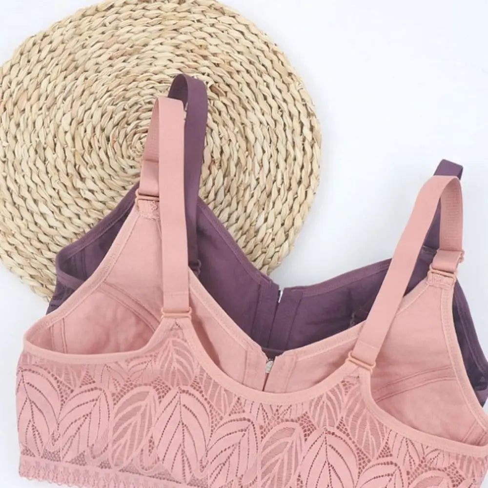 HEALMEYOU Women's Wireless Push-Up Bra – Front Closure, Full Cup, Geometric Pattern