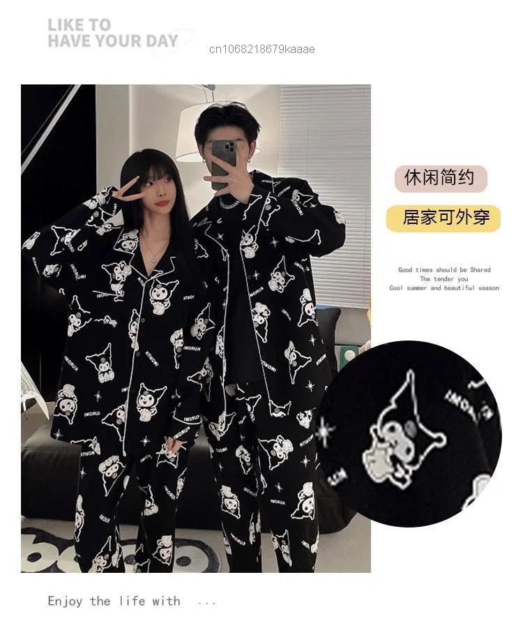 MINISO Sanrio Kuromi Pajama Set – Full-Length Cartoon Print for Couples, Y2K Inspired
