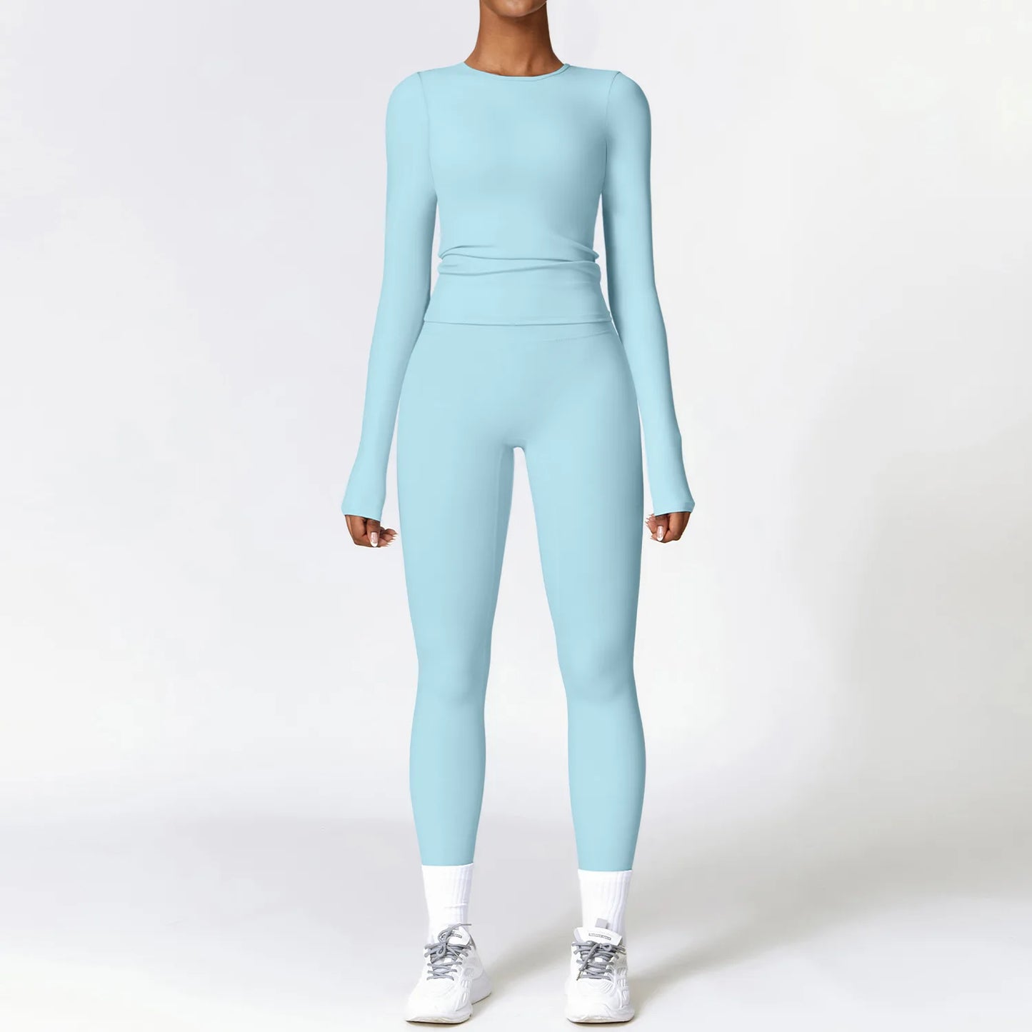 YEHAN Women's Sporty Yoga Set - High Waist, Quick Dry, Spandex/Nylon, Full Sleeve