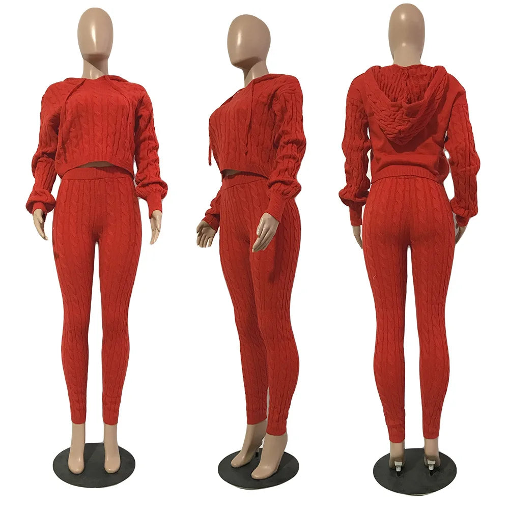 Mandydress Women's Hooded Casual Pullover and High-Waist Skinny Pants Set – Autumn/Winter Collection