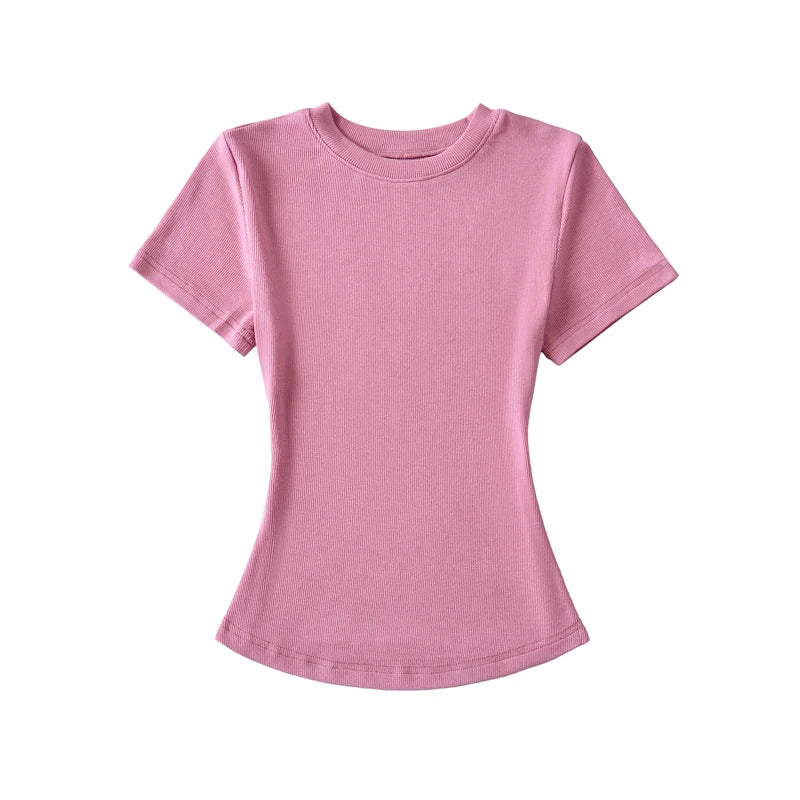 STVY Women's Slim Fit Solid Knit Tee with O-Neck - High Street Spring/Summer Top