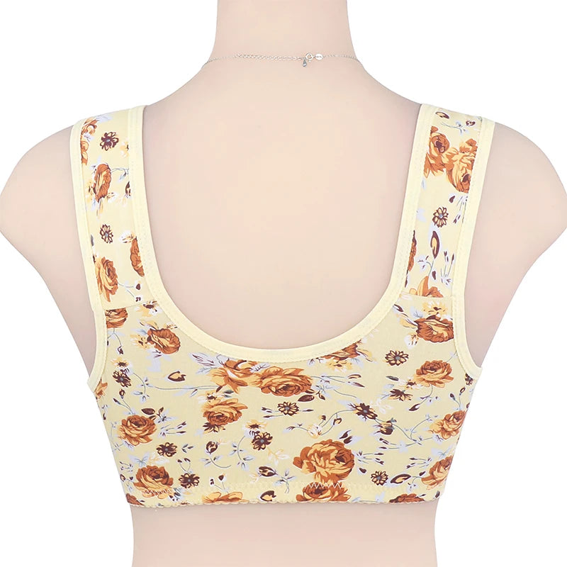 KING'S FAITH Women's Floral Push-Up Bra - Wire-Free, Front Closure, Everyday Comfort
