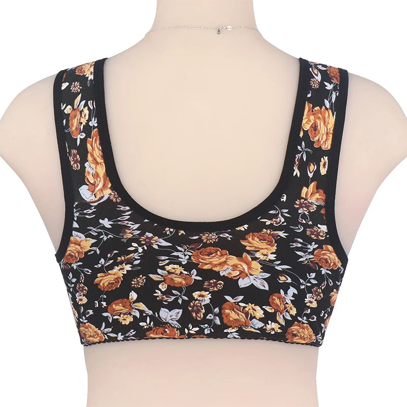 KING'S FAITH Women's Floral Push-Up Bra - Wire-Free, Front Closure, Everyday Comfort