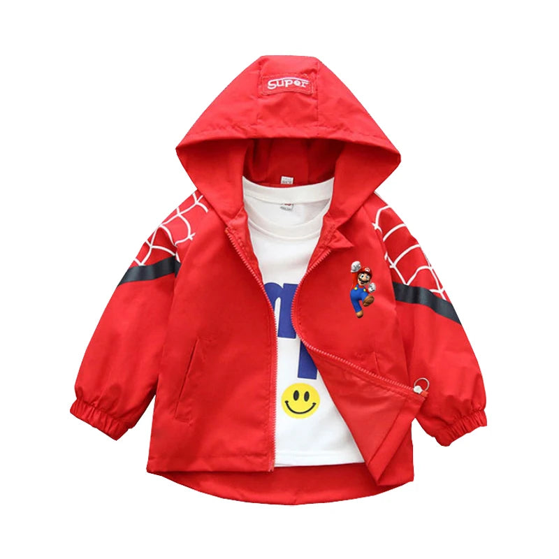 Spring Boys and Girls Cartoon Super Mario Zipper Hoodies Jacket for 1-10 Years