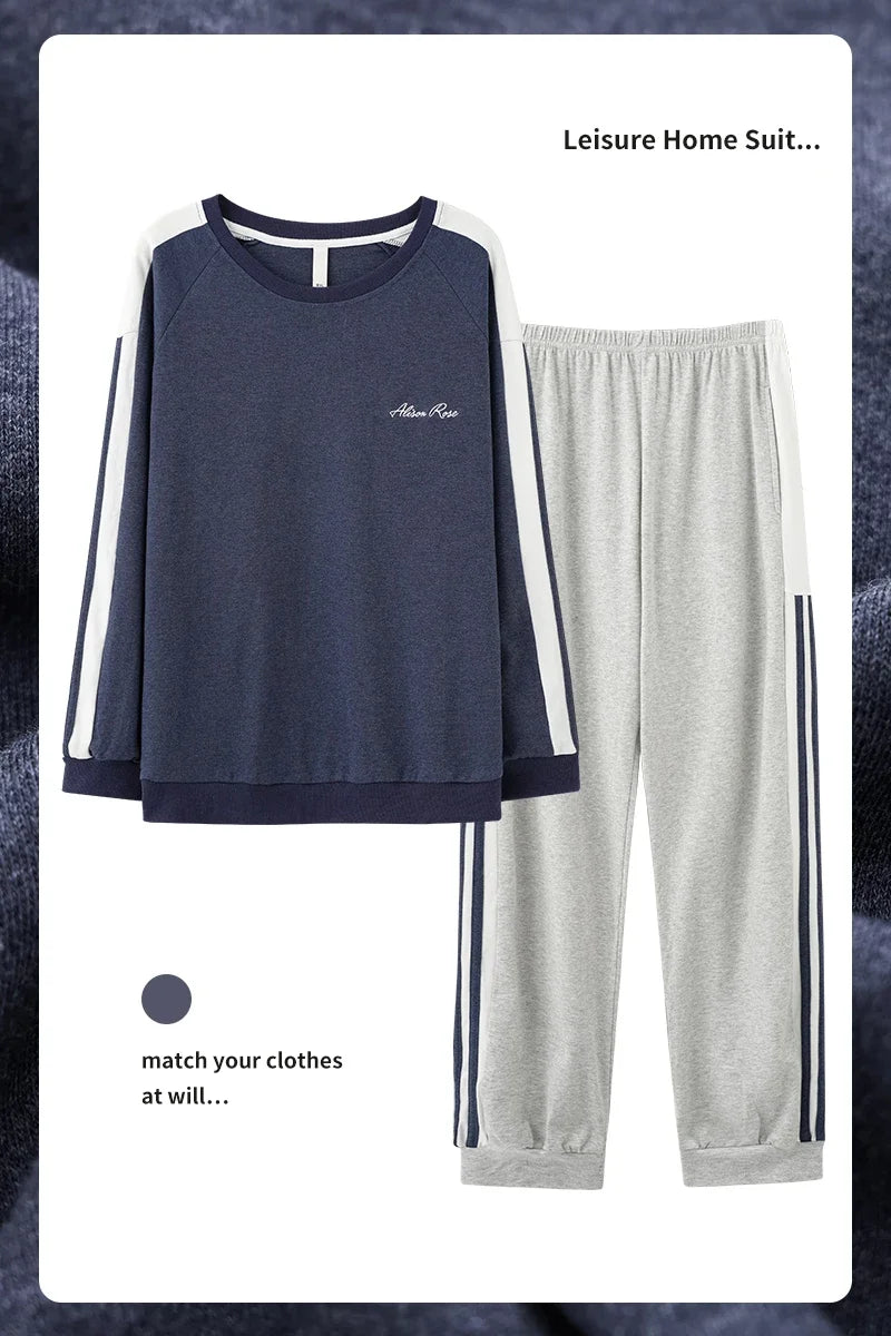 Elegant Man's Pajamas Loungewear 2023 Autumn Winter New Big Size 3xl 4xl Knitted Cotton Sleepwear Fashion Lounge Set Nightwear