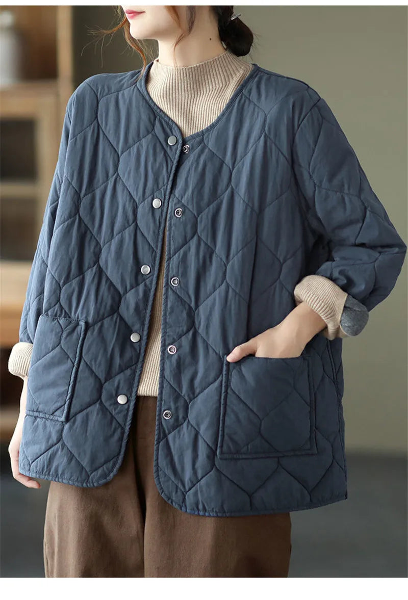 LUO. TAO. FUSH I Women's Winter Office Lady Coat – Single-Breasted Buttoned Short Jacket