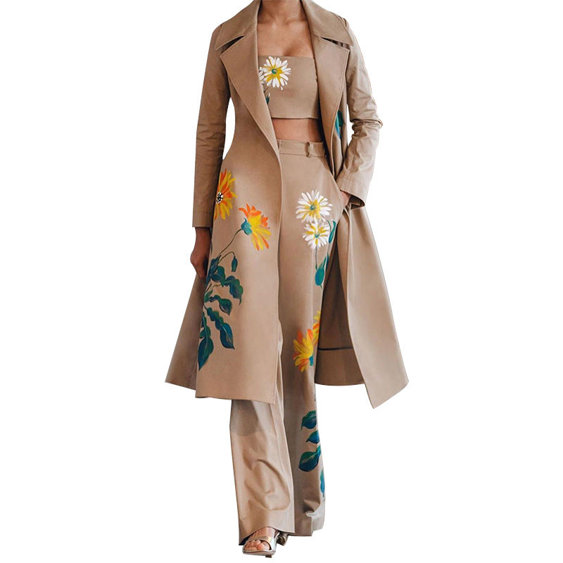 Kalenmos Women's Office Lady High-Waisted Wide Leg Pants & Long Coat Set – Autumn/Winter 2023