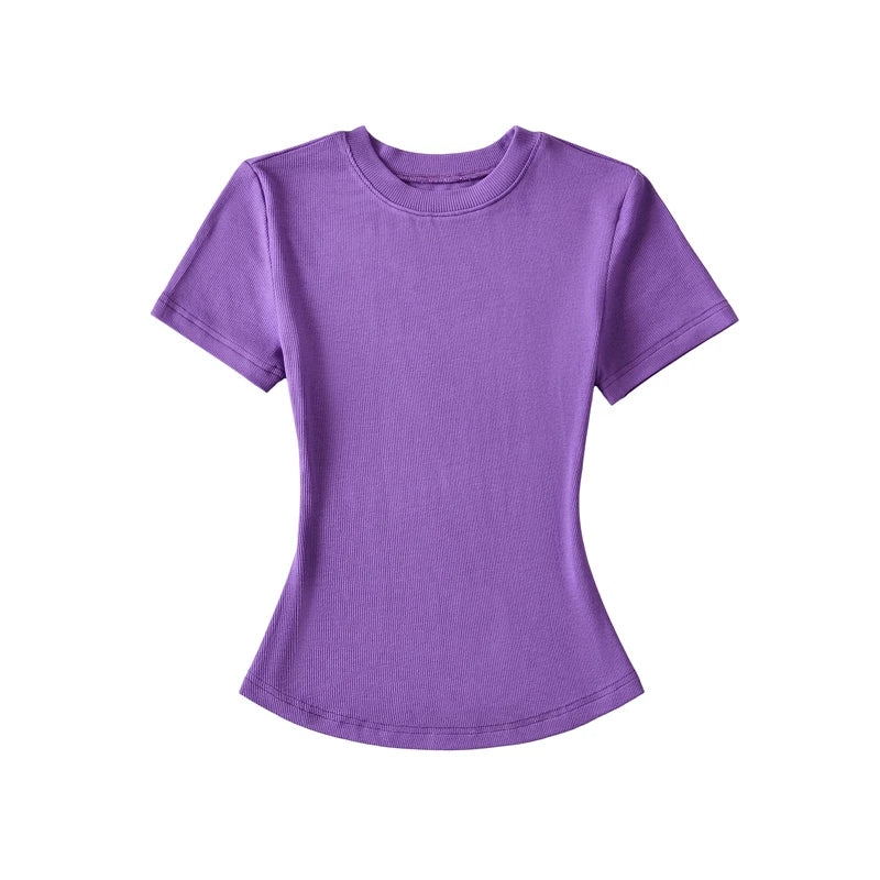 STVY Women's Slim Fit Solid Knit Tee with O-Neck - High Street Spring/Summer Top