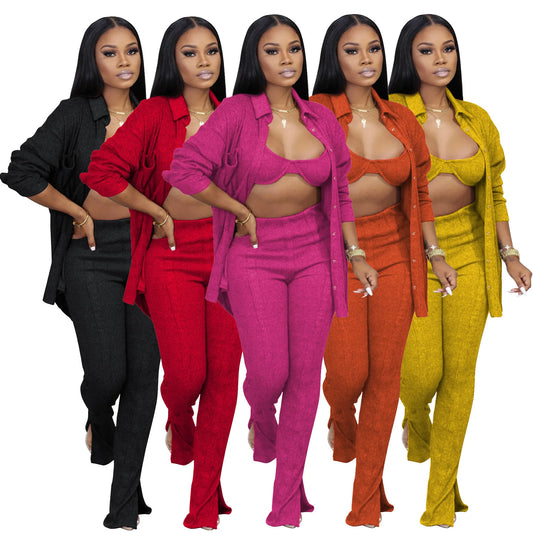 STEFION Women High-Waist Casual Polyester Cotton Full-Length Pants - Slim Fit, Turn-Down Collar, Single-Breasted (Autumn/Winter)