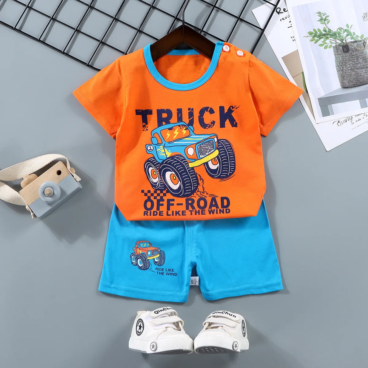 NoEnName_Null Unisex Summer Outfit for Kids – Soft Cotton-Polyester Casual Wear (Ages 25M–12Y)