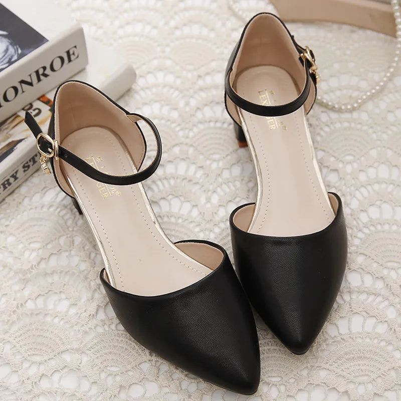 YZZJALK Women's Pointed Toe Pumps with Square Heel & Buckle Strap - Office Lady Style