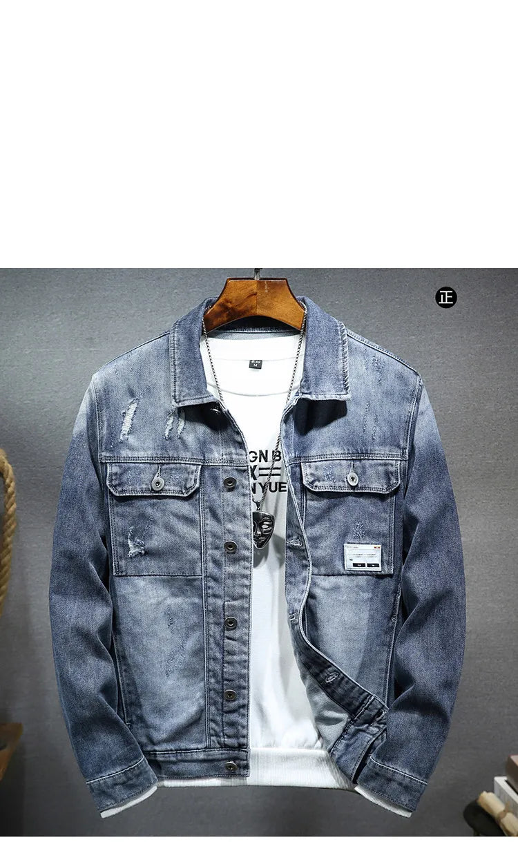 NoEnName Men's Casual Spring & Autumn Solid Cotton-Polyester Jacket - Turn-Down Collar Single Breasted Coat