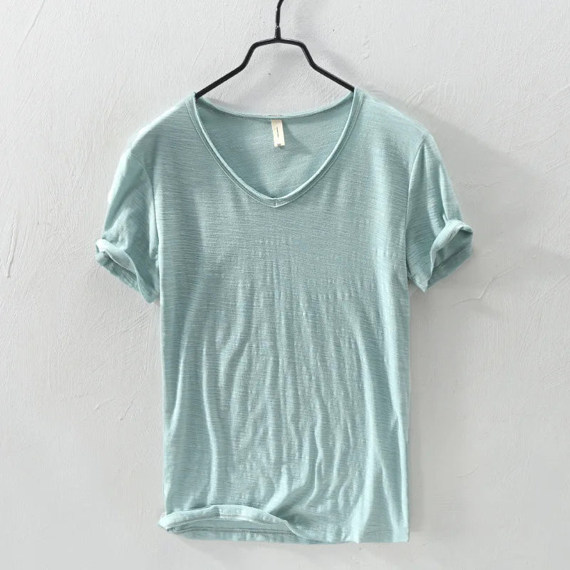 FAVOCENT Men’s V-Neck Bamboo Fiber Cotton-Polyester Casual Tee – Comfortable & Stylish for Summer
