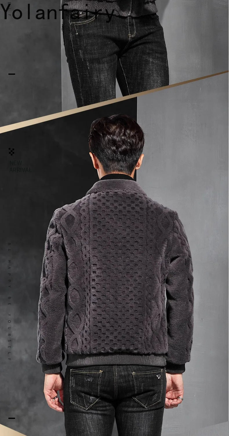 YOLANFAIRY Men's Luxury Real Fur Winter Jacket – Slim Fit, Full Sleeves, Zipper Closure, Casual Beach Style
