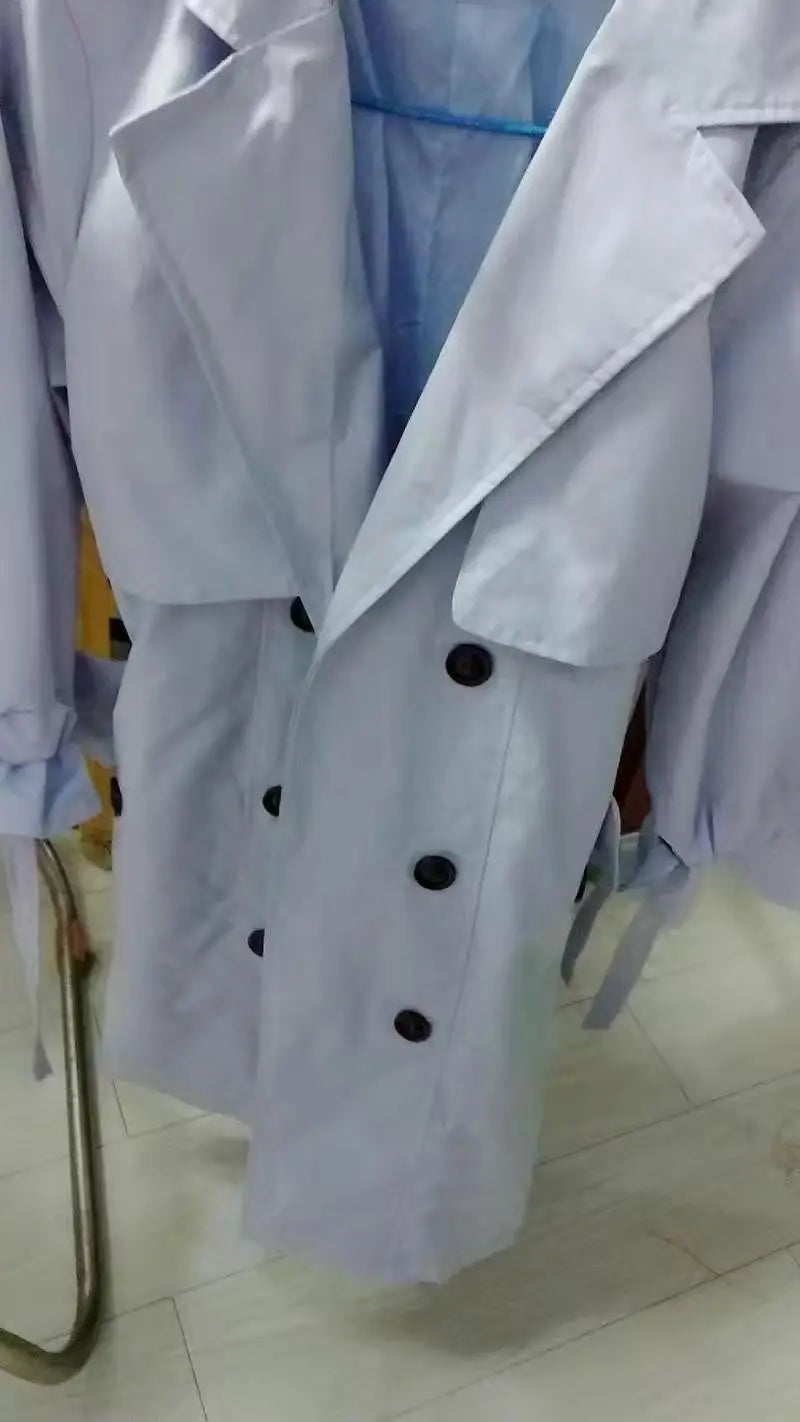 NoEnName_Null Women's Preppy Style Double-Breasted Trench Coat with Ruched and Spliced Details