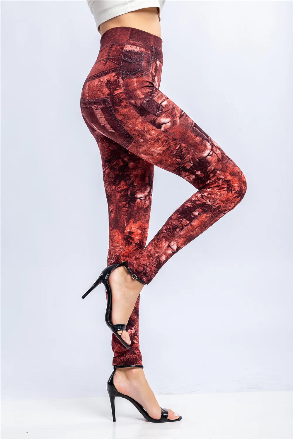 CUHAKCI Women's High-Waist Seamless Printed Leaf Leggings – Ankle-Length, Sexy Workout Gym Tights
