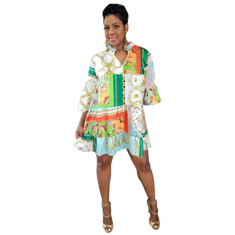 CM.YAYA Women's Casual Paisley Print A-Line Mini Dress with Flare Sleeves – Summer 2024 Collection