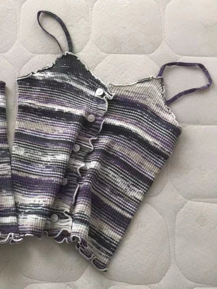 Abebey Women's Super-Short Tie-Dye Knitted Top - Casual Summer Wear