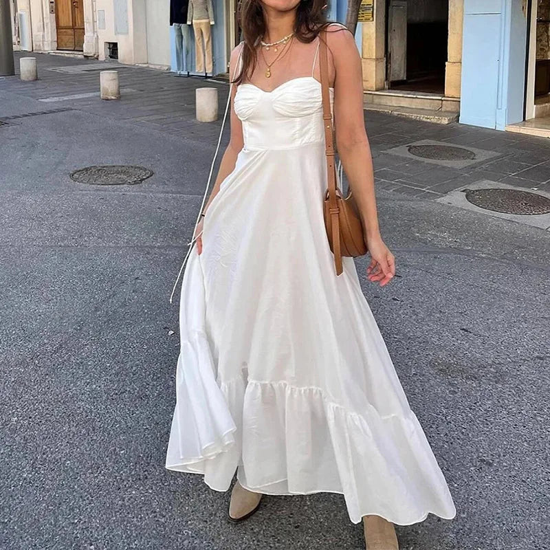 Donsignet Women’s Casual V-Neck Ankle-Length A-Line Dress – High Stretch Polyester | Loose Fit, Solid Color | Spring/Summer 2024