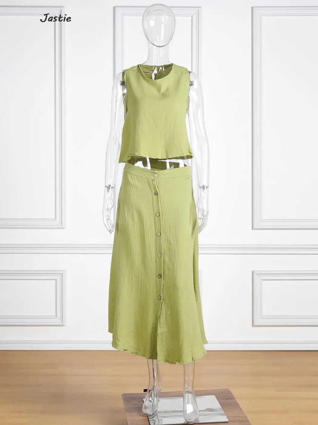 JASTIE Women's Casual A-Line Sleeveless Jersey Dress – Mid-Calf Length, Spring/Summer Style