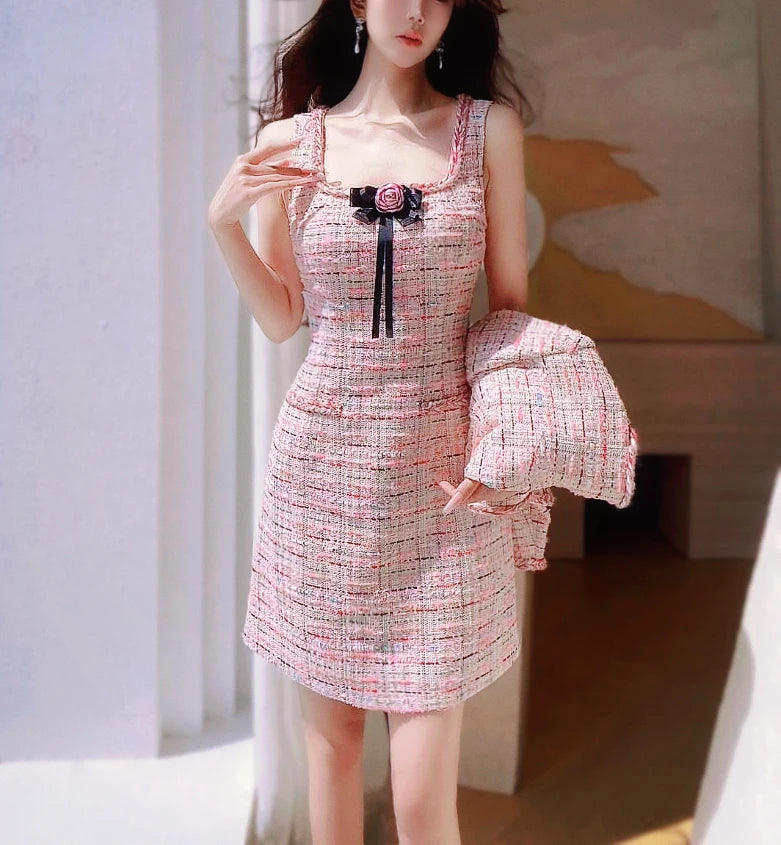 Dabuwawa Women's England Style Plaid A-Line Dress with Tassel, Button, and Patchwork Details – Autumn/Winter Collection