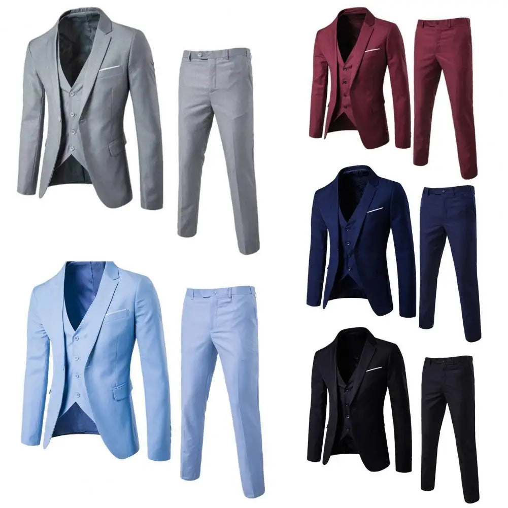 NoEnName_Null Men's Formal Suit - Cotton & Polyester Blend, Straight Fit, Single Breasted