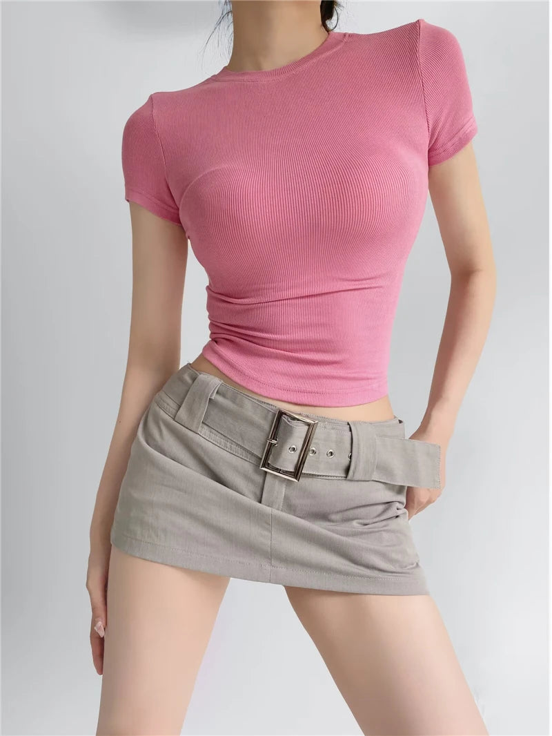 STVY Women's Slim Fit Solid Knit Tee with O-Neck - High Street Spring/Summer Top