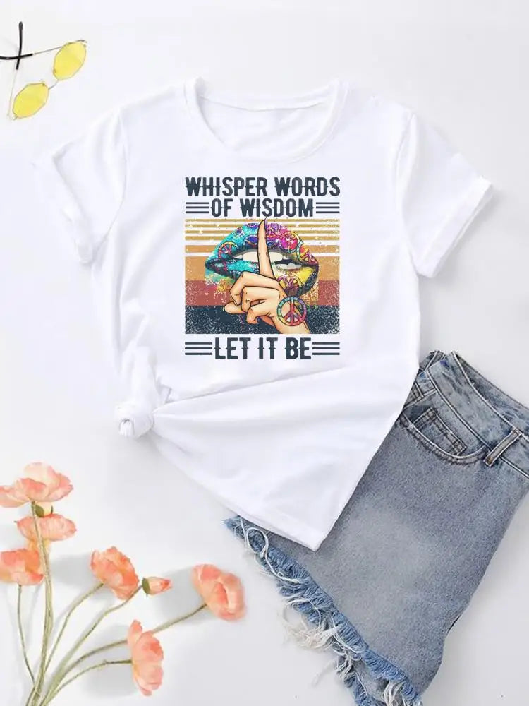 NoEnName_Null Women's Cartoon Print Casual O-Neck T-shirt – Summer Top