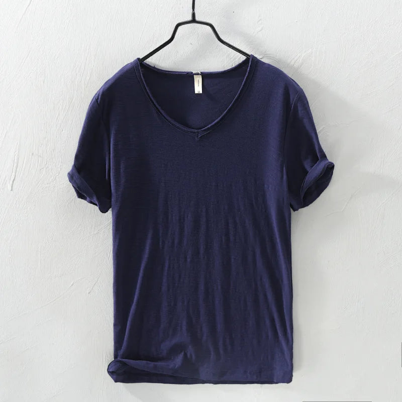 FAVOCENT Men’s V-Neck Bamboo Fiber Cotton-Polyester Casual Tee – Comfortable & Stylish for Summer
